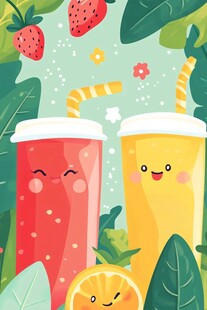 可爱水果果汁插画