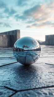 镜面圆球映天空与建筑