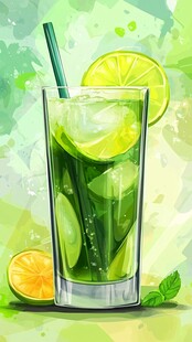 清凉薄荷青柠冰饮插画