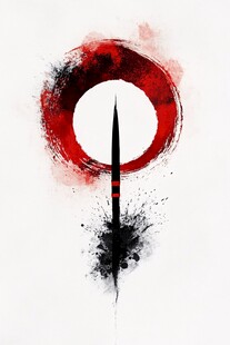 水墨红圈中的黑色利刃