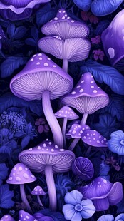 梦幻紫色蘑菇花卉奇幻场景