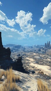 荒漠废墟上的蓝天白云