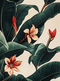 热带花卉与阔叶装饰画
