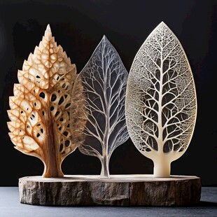 三叶树雕摆件 自然艺术风