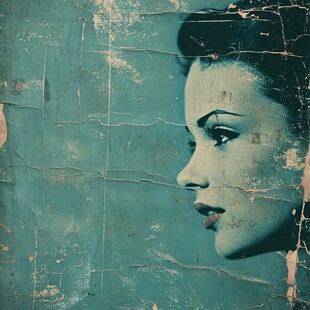 复古墙面的优雅女性侧影