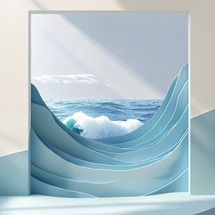立体纸艺风的海浪风景图