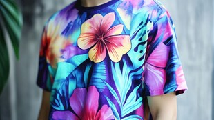 多彩花卉印花短袖T恤