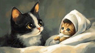 大猫小猫亲昵温馨时刻