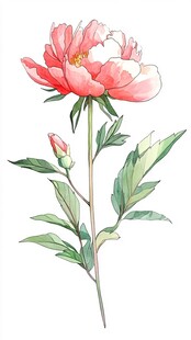 手绘粉色芍药花插画