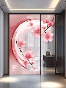 粉色樱花中式入户门装饰画