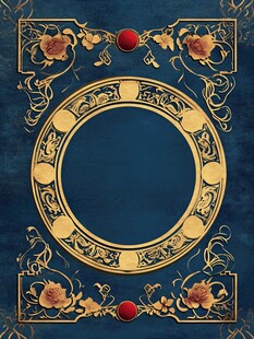复古金色花纹蓝色边框图案