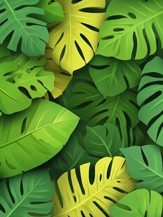 热带绿叶图案背景素材