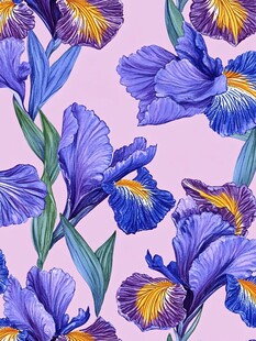 紫色鸢尾花无缝图案设计