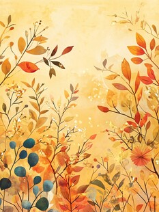 秋日缤纷植物梦幻插画