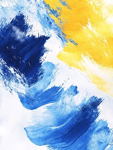 蓝黄笔触抽象艺术画面