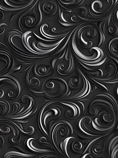 黑色华丽卷曲花纹背景图