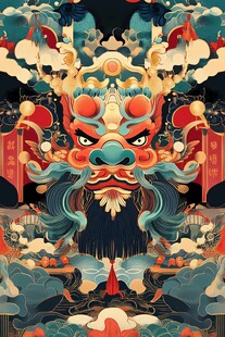 中式瑞兽祥龙插画艺术
