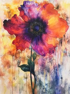 绚丽多彩抽象风花朵绘画