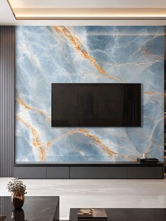 蓝金大理石电视背景墙
