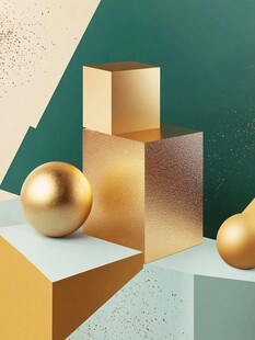 金色立体几何装饰元素