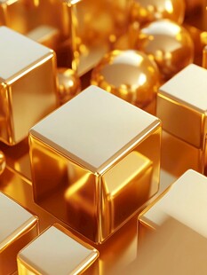 金色立体方块与圆球组合