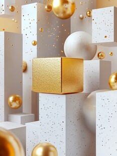 金色立方体与立体空间美学