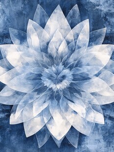 蓝调梦幻冰晶花朵图案