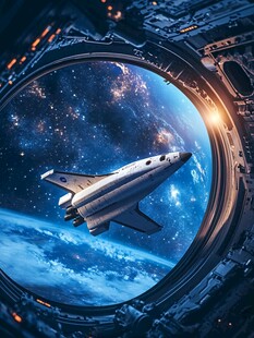 透过舷窗看太空航天飞机