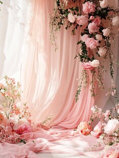 梦幻粉色花卉浪漫布景