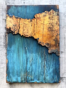 蓝黄斑驳木板艺术纹理