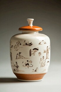 中式人物纹陶瓷盖罐