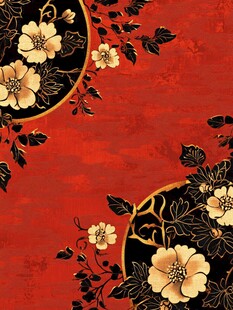 红底花卉复古风图案设计