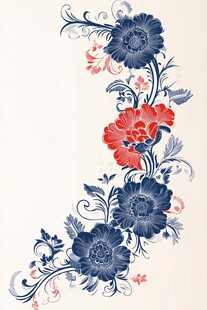 蓝红花卉装饰图案设计