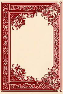 中式复古红色花纹边框图案