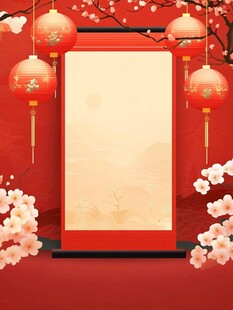喜庆中式卷轴灯笼节庆图