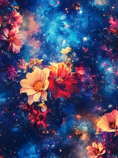 梦幻星空下的绚烂花卉