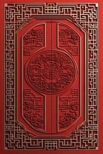 中式红底雕花传统装饰图案