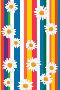 彩色条纹上的雏菊花图案