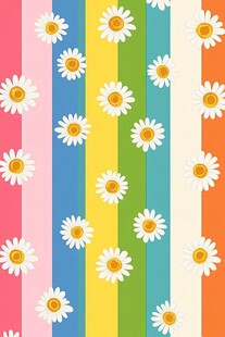 彩色条纹上的雏菊花图案