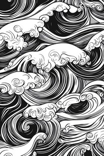 黑白海浪线条艺术图案