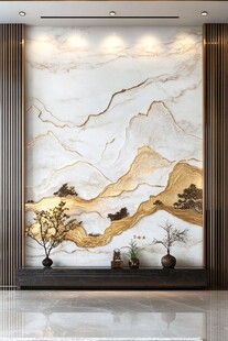 中式山水大理石电视背景墙