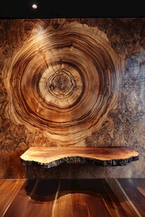 原木艺术桌搭配年轮背景墙