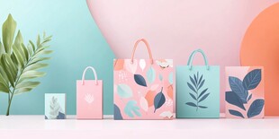 多彩叶纹购物袋与绿植搭配