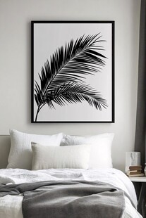 黑白棕榈叶挂画装饰卧室