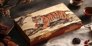 手绘猛虎图案古风收纳盒