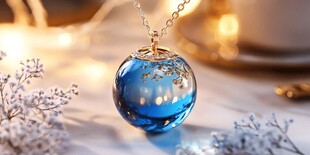 梦幻蓝色水晶苹果项链