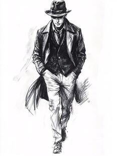 复古风绅士迈步插画