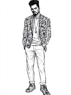 时尚男士个性穿搭素描图