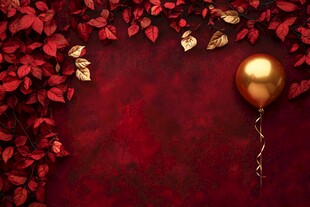 红底金气球与红叶装饰