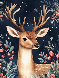 圣诞麋鹿插画 冬日梦幻风情